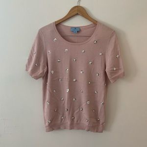 CECE light sweater with pearl accents